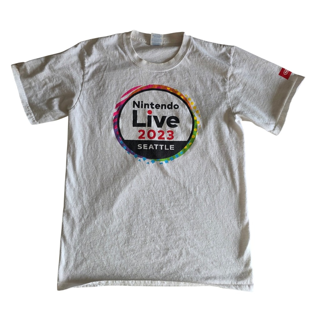 Nintendo Live 2023 Seattle Staff T-Shirt White Port & Company Small Crew Tee